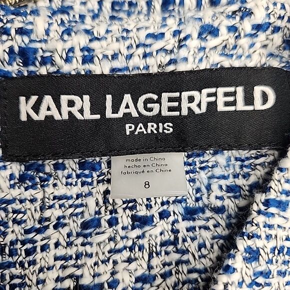 Karl Lagerfeld Drop Waisted Tweed Sleeveless Dress - Blue, White Sz 8 - Picture 8 of 9